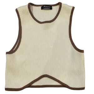 Olivaceous Cream and Brown Ribbed stretchy Tank Top